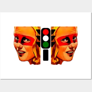 Mysterious blonde girl and the traffic light Posters and Art